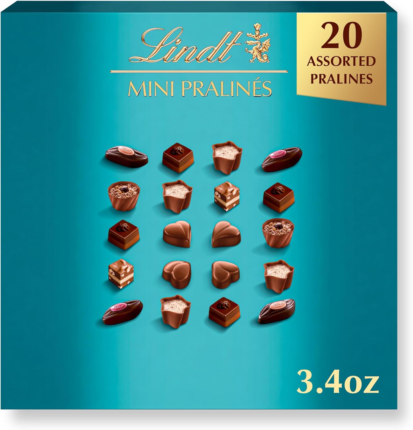 Lindt Mini Pralines, Assorted Chocolate Candy Pralines with Premium Filling, 3.4 oz Box