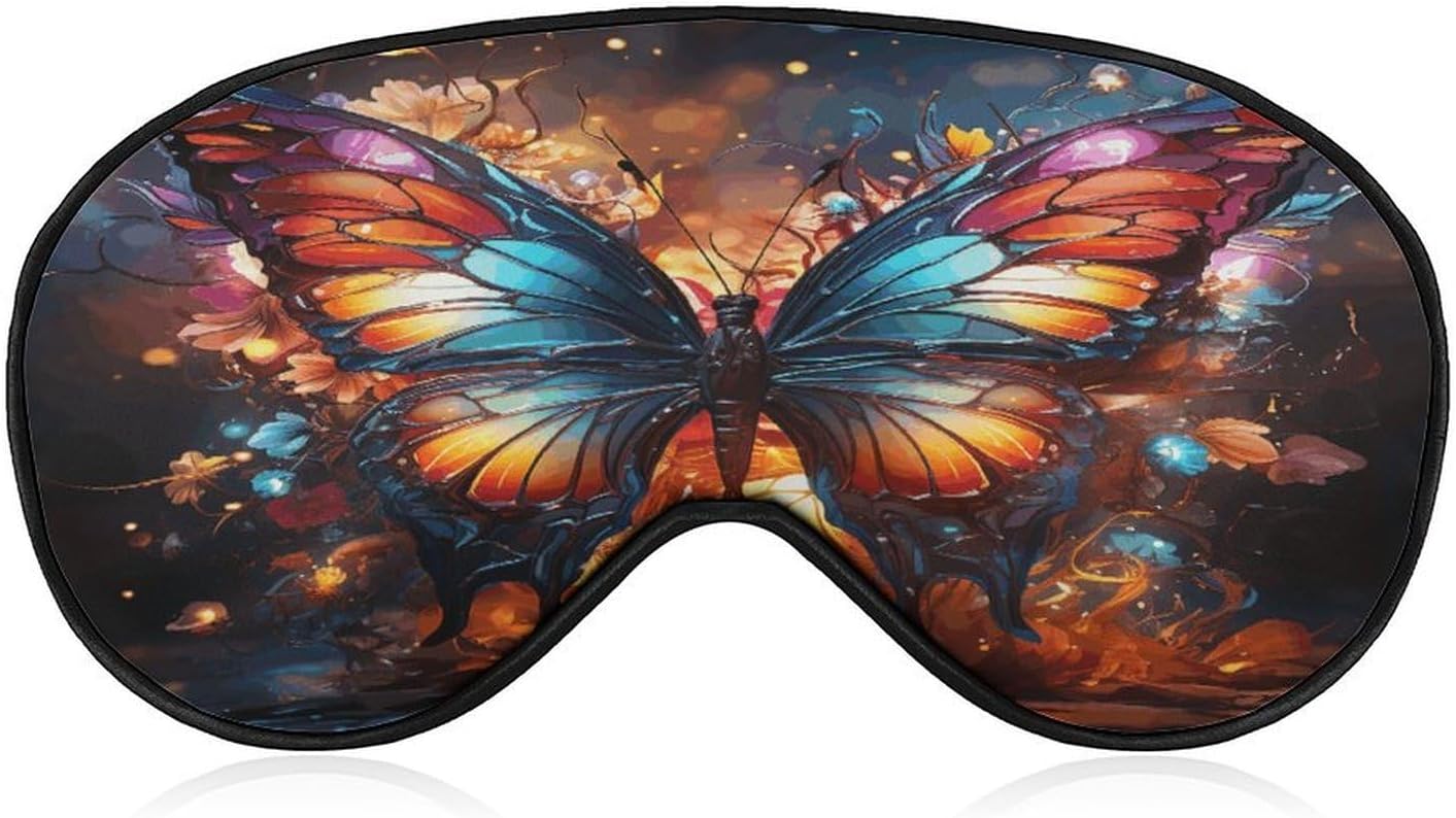 Colorful Butterflies Sleep Mask Block Light Eye Sleep Shade Cover Comfortable Lightweight Sleeping Blindfold Soft Breathable Night Eye Cover Adjustable Band Eye Mask for Men Women