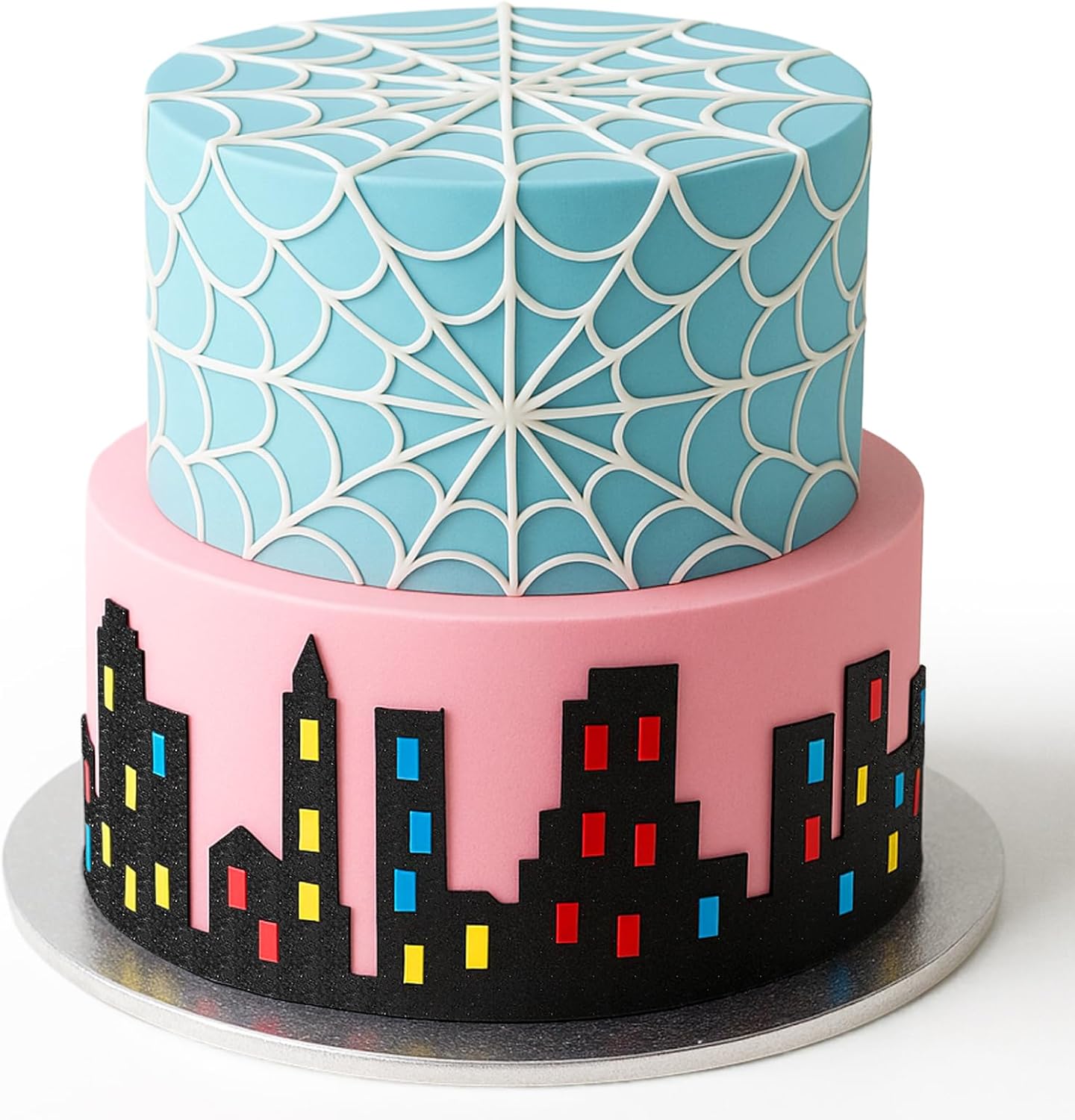 4 Pieces City Cake Border Skyscraper Cake Toppers for Hero Birthday Party Decoration Favor Stick on or Lay on Building Images Lighted City Backdrop for Cakes Wrap Party Supplie(Black)