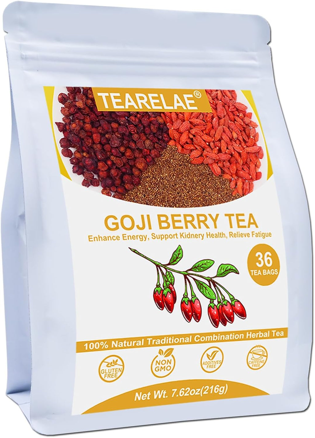 TEARELAE - Five Flavors Goji Berry Tea Bags - 6g x 36 Count - Traditional Herbal Tea Combination For Men - Non-GMO - Caffeine-free - Restore Passion & Digestion Support