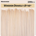 Wooden Dowel Rods, 200PCS 1/8 x 6 Inch Round Wooden Sticks for Arts Crafts, Home Decor, Cake Support, Photo Booth Props, Unfinished Natural Hardwood Sticks
