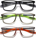 Hubeye TR90 Sports Reading Glasses for Men and Women Ultralight Flexible Anti-Blue Light Readers （Black+Green+Orange，1.0）