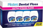 Piksters Dental Floss, 4 Pack (262.4 Yds), Extra Strong Dental Floss, Plaque Remover for Teeth, Shred Resistant, Smooth Gliding, Waxed, Deep Cleaning Teeth Flosser, Oral Care for Adults & Kids