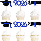 Pre-Assembled Graduation Cupcake Toppers 48 PCS, Class of 2026 Mini Cake Decorations Grad Cap & Diploma, Food & Appetizer Picks for Graduation Party