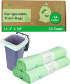bioMat Compostable Trash Bags 64 Gallon, 30 Count, Extra Large Kitchen Food Scrap Bin Liners, BPI, CMA and OK Compost HOME certified, Meets the ASTM D6400 Standard