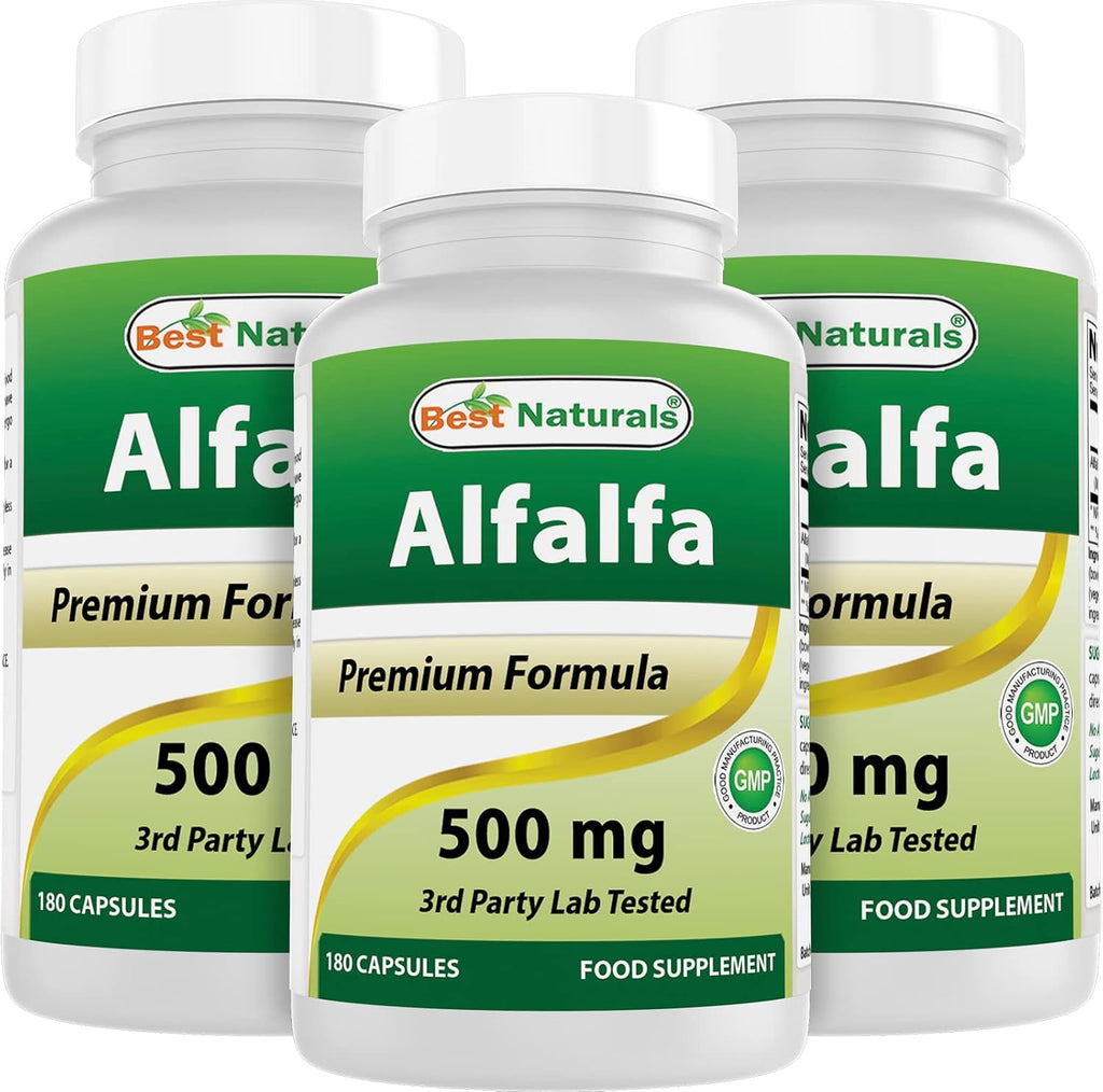 Best Naturals Alfalfa Green Super Food 500 mg 180 Capsules (180 Count (Pack of 3))