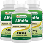 Best Naturals Alfalfa Green Super Food 500 mg 180 Capsules (180 Count (Pack of 3))