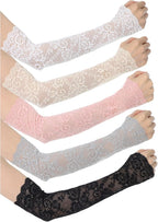 5 Pairs Women Lace Arm Sleeves Fingerless Arm Sleeve Floral Hollow Arms Cover Warmer Elbow Length Lace Sleeves to Cover Arms for Women