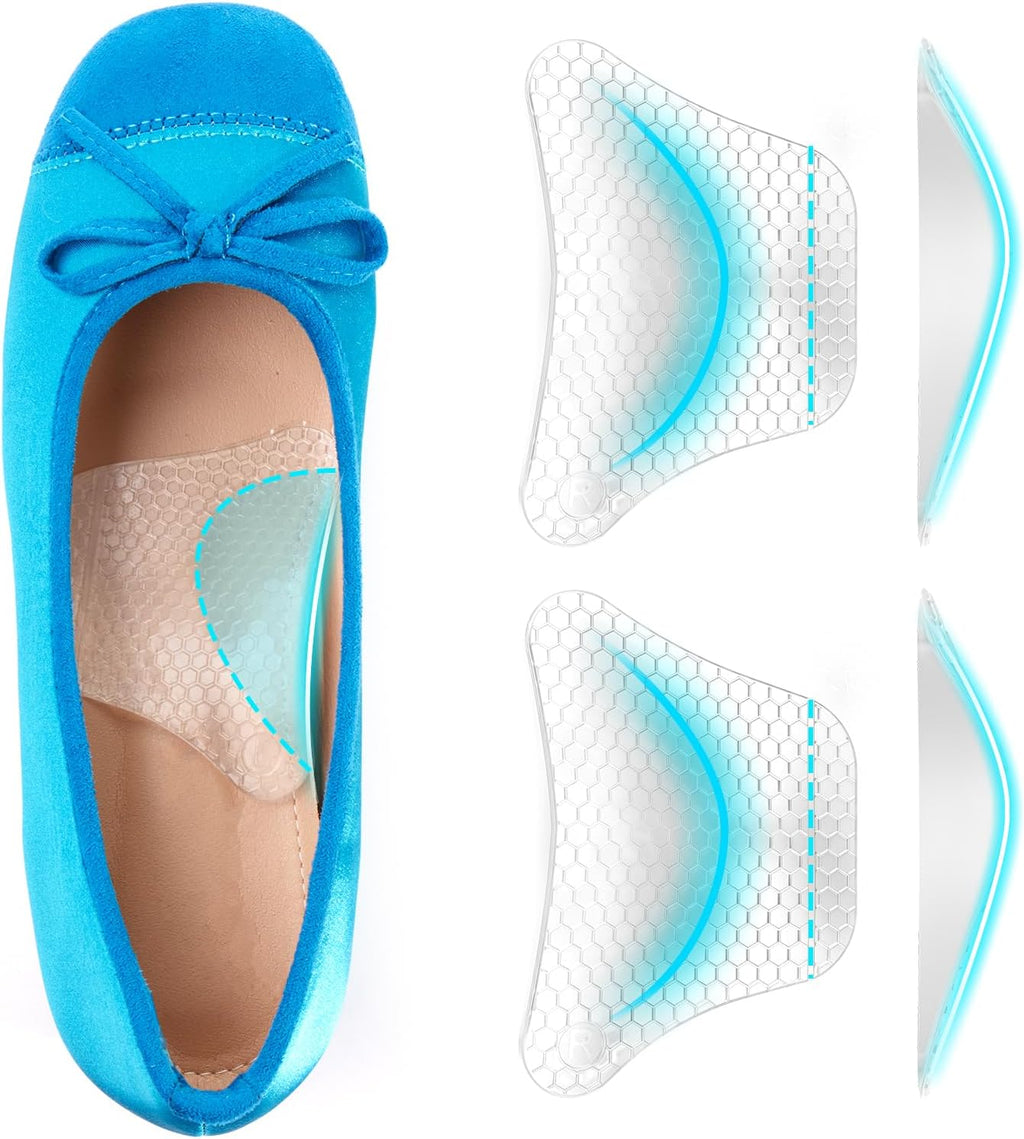 Plantar Fasciitis Relief Arch Support Insert Soft Gel Arch Pad Adhesive Orthotic Shoe Insole for Flat Feet & High Arch Support Cushions for Flats Sandals Trim to Fit - 2 Pairs