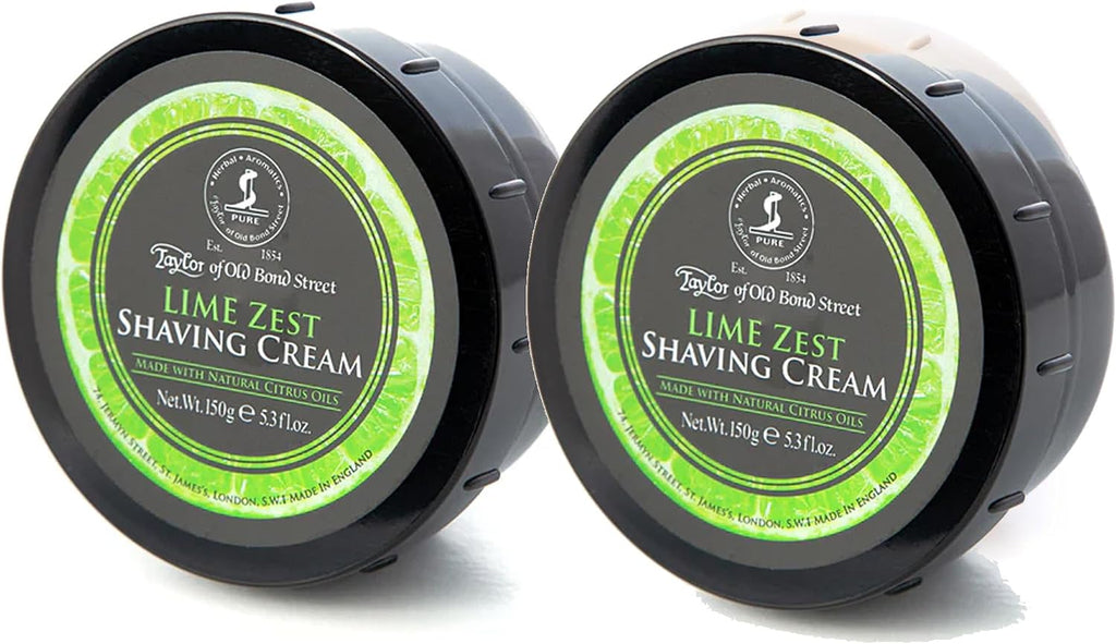 Taylor of Old Bond Street Lime Zest Fragrance Shaving Cream Bowl 150g (2-Pack) – Rich Lather for Traditional Shaving