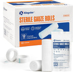 Sterile Gauze Rolls, 3" x 4.1 Yards, Conforming Stretch Gauze Bandage, Pack of 12, Firm Support for Dressings and Splints, Latex-Free First Aid Supplies Individually Wrapped with Bonus Tape