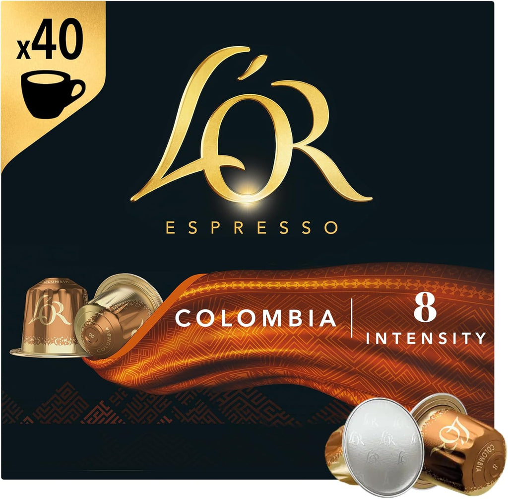 L'OR Espresso Capsules, 40 Count Espresso Colombia Single-Serve Aluminum Coffee Capsules Compatible with Nespresso Original Machines