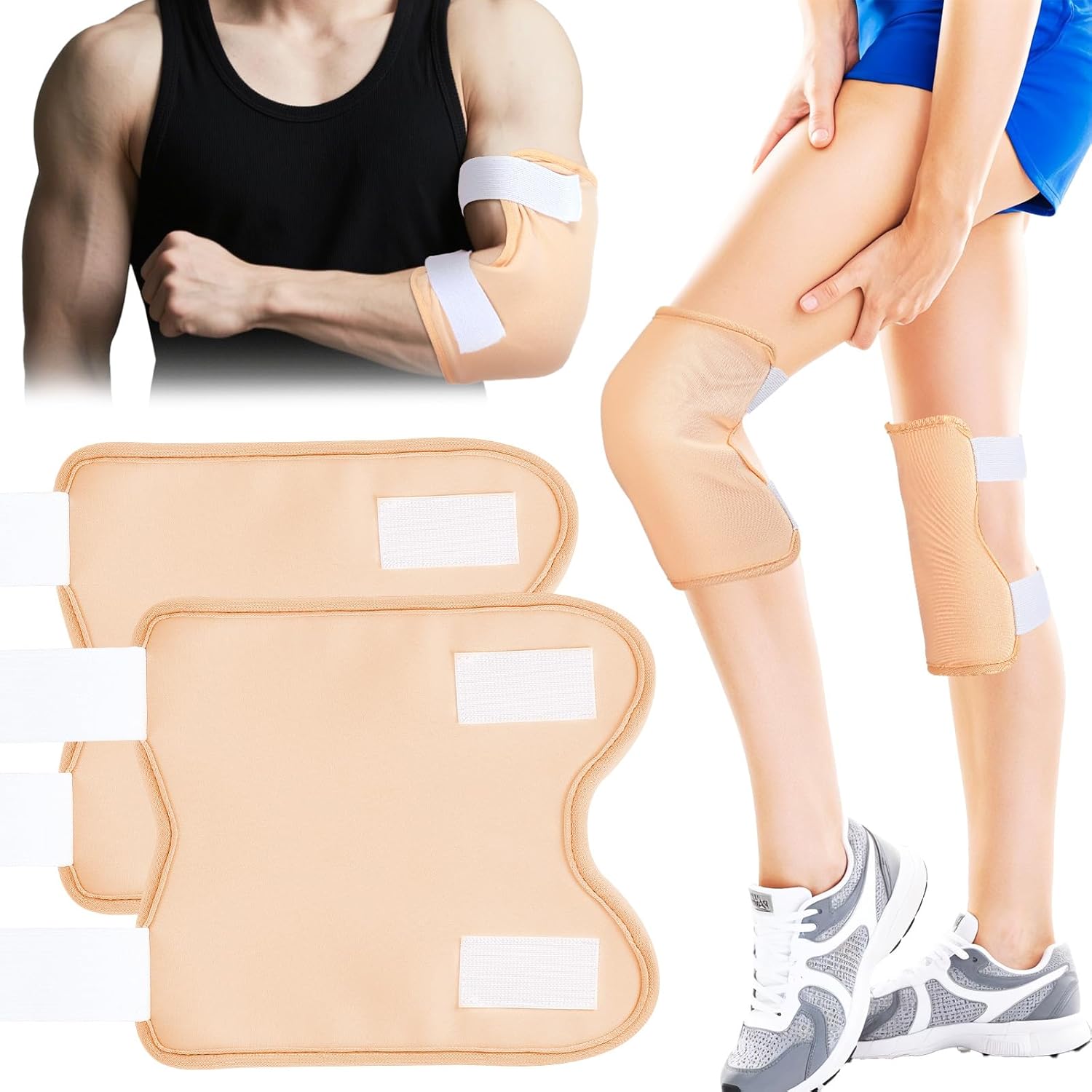 Castor Oil Knee Wrap, 2 Pack Organic Cotton Castor Oil Pack Wrap for Knee Elbow Arm Thigh Compress Pad Wraps with Adjustable Elastic Strap for Women Men, Reusable Waterproof Anti Oils Leak