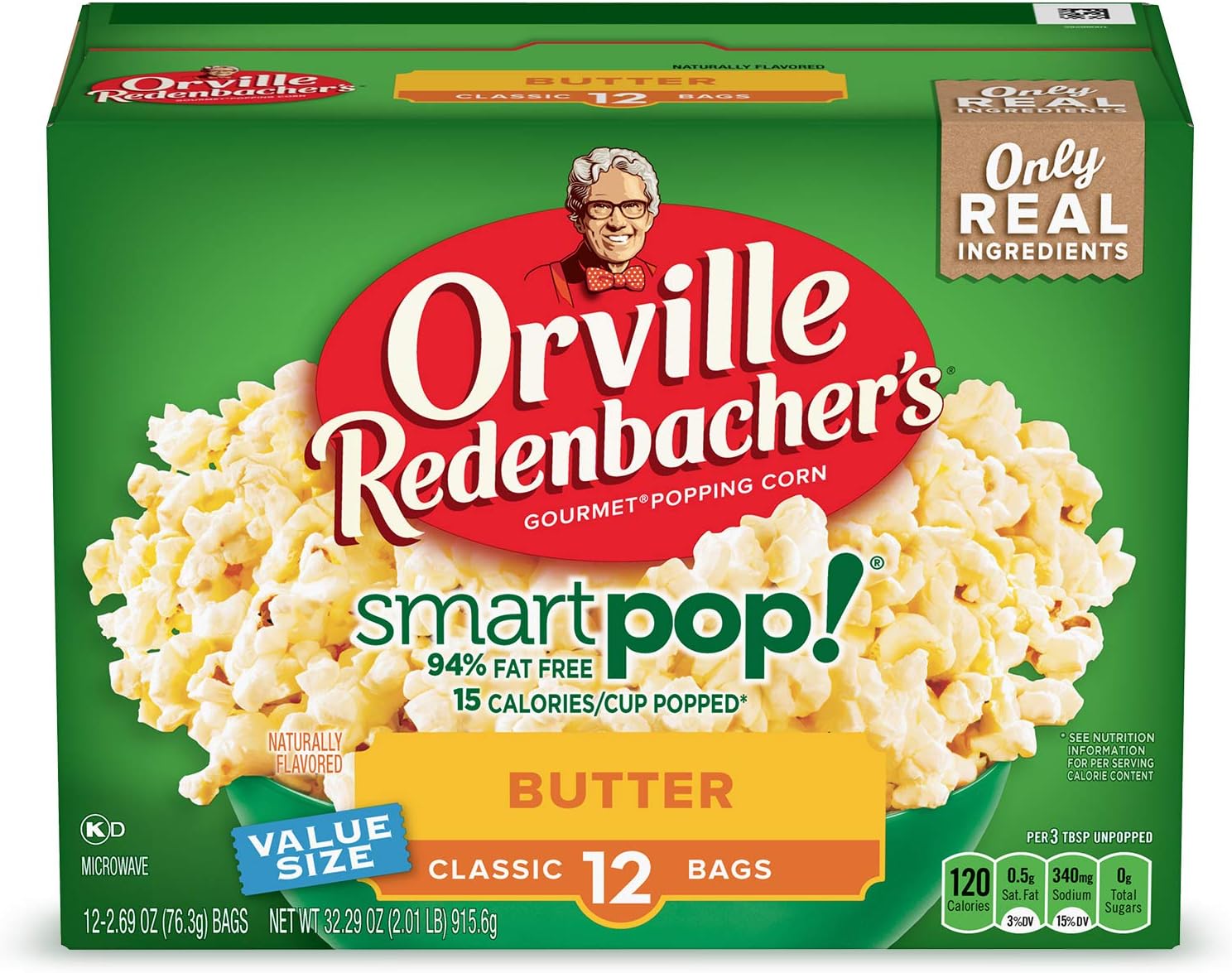 Orville Redenbacher’s Microwave Popcorn SmartPop! Value Size, Butter Flavor, 4g Fiber Per Serving, 2.69 oz., 12-Count