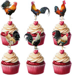 18 Pieces Glitter Rooster Cupcake Topper for Farm Theme Party Favors Decorations Men Women Happy Birthday Party Decor Supplies