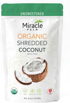 Miracle Palm Organic Unsweetened Shredded Coconut 1 lb (16oz), Perfect for Baking, Cooking & Snacking, Vegan, Gluten-Free, Non-GMO, Rich in MCT & Fiber, Ideal for Keto & Recipes, Origin from Sri Lanka