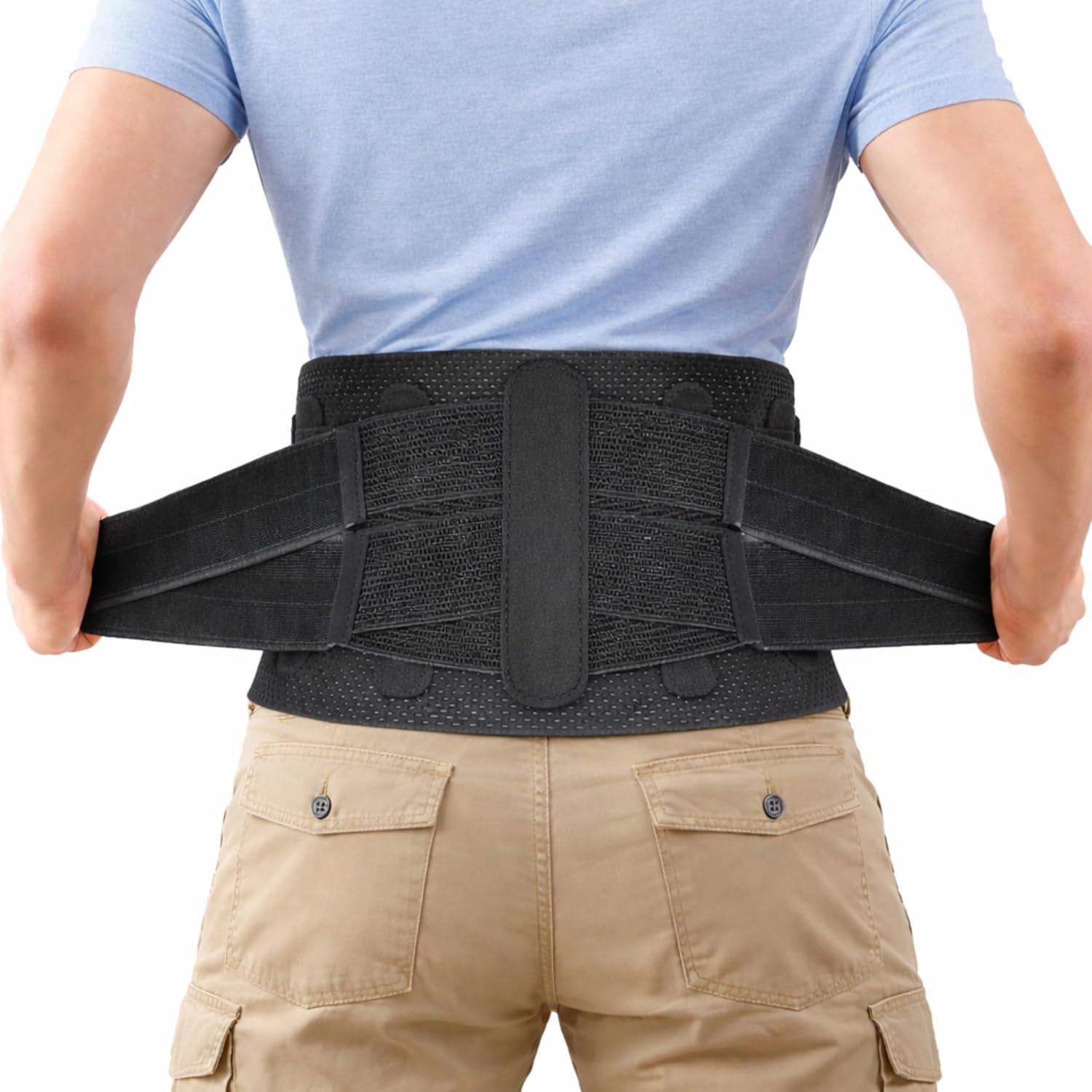 Double Pull Lower Back Brace for Men & Women, Breathable Adjustable Lumbar Support Belt with Elastic Compression, Mid-Waist Back Support for Work, Lifting & Daily Use, Sciatica & Lower Back Pain Relief