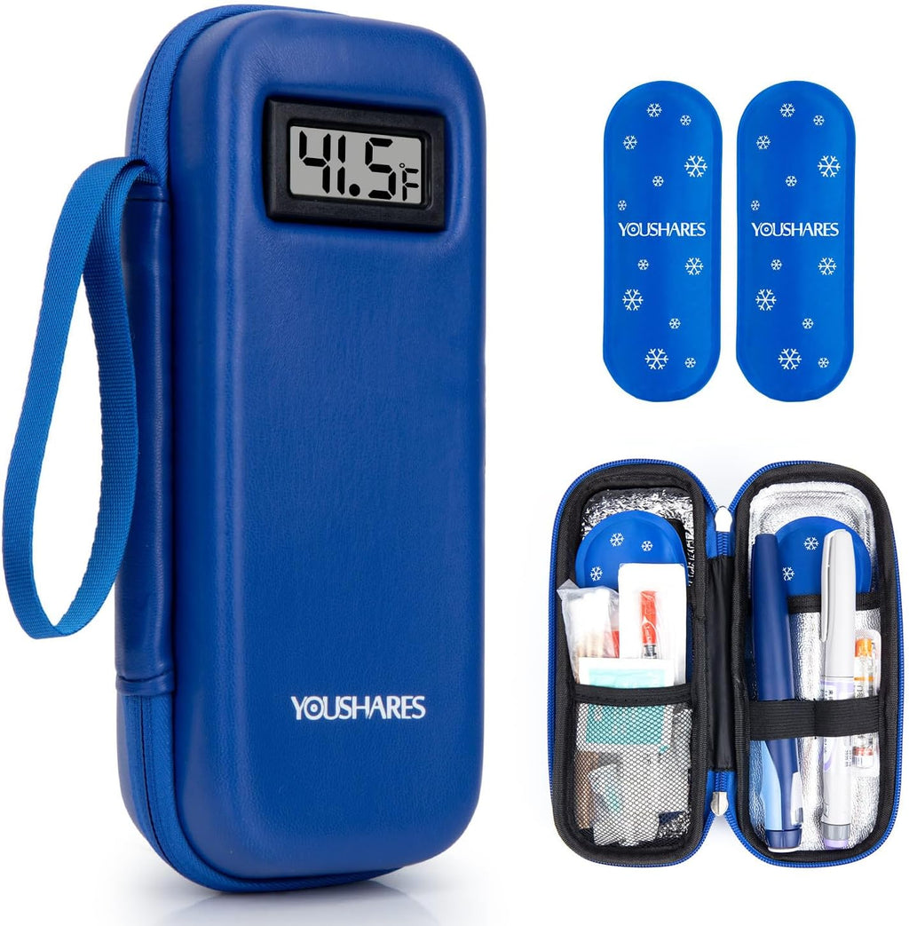 YOUSHARES Insulin Cooler Travel Case with Temperature Display - Refrigerated Medicine Cooling Bag with 2 TSA Approved Ice Pack, Medication Pen Diabetic Supplies Organizer for Trip and Daily