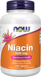NOW Foods Supplements, Niacin (Vitamin B-3) 500 mg, Sustained Release, Nutritional Health, 250 Tablets