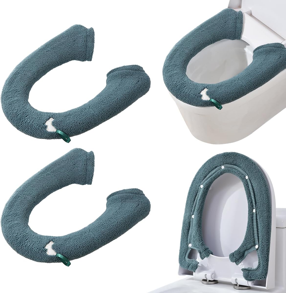 2 Packs Toilet Seat Cover, Plush Warm Bathroom Toilet Seat Cushion with Snaps Fixed Washable and Reusable Toilet Seat Lid Cover Pads, Fits Most Toilet Seats, Teal