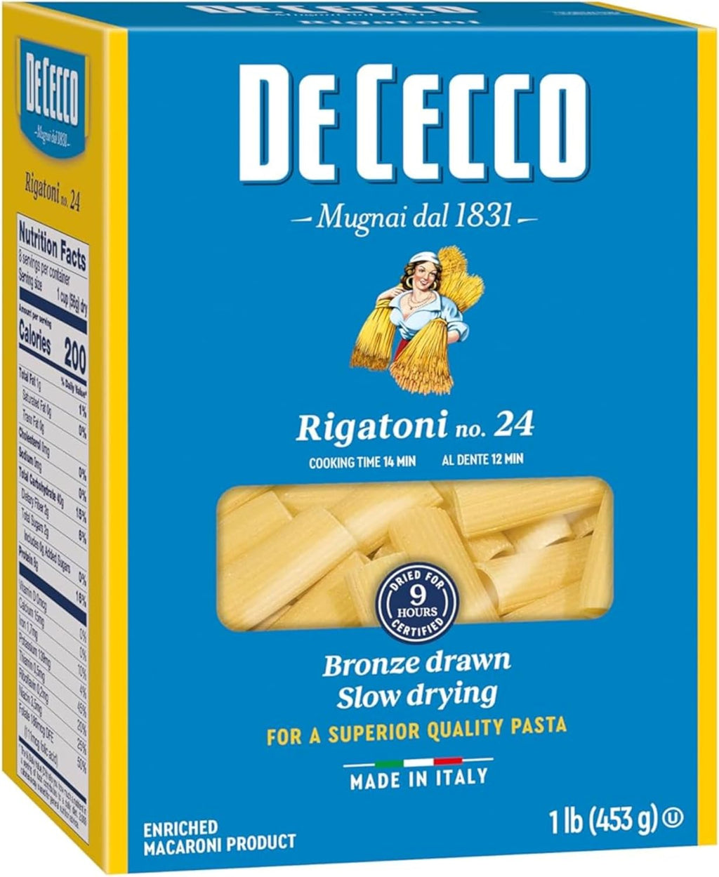 De Cecco Rigatoni No. 24 Pasta, 16 Oz, Authentic, Slow Dried, Made with Semolina and Durum Wheat, Versatile Pasta for Sauces & Recipes, Made in Italy