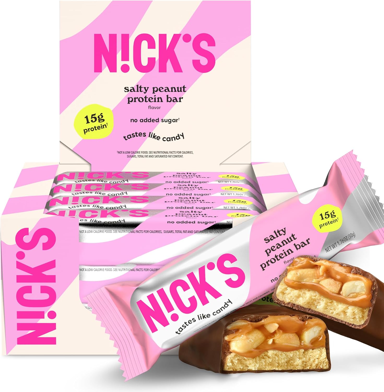 NICKS Protein Bars Salty Peanut Chocolate – 12-Count Box | 15g protein | 200 calories | Protein-Packed Snack, Low Calories, Low Carbs, Keto Friendly, No Added Sugar