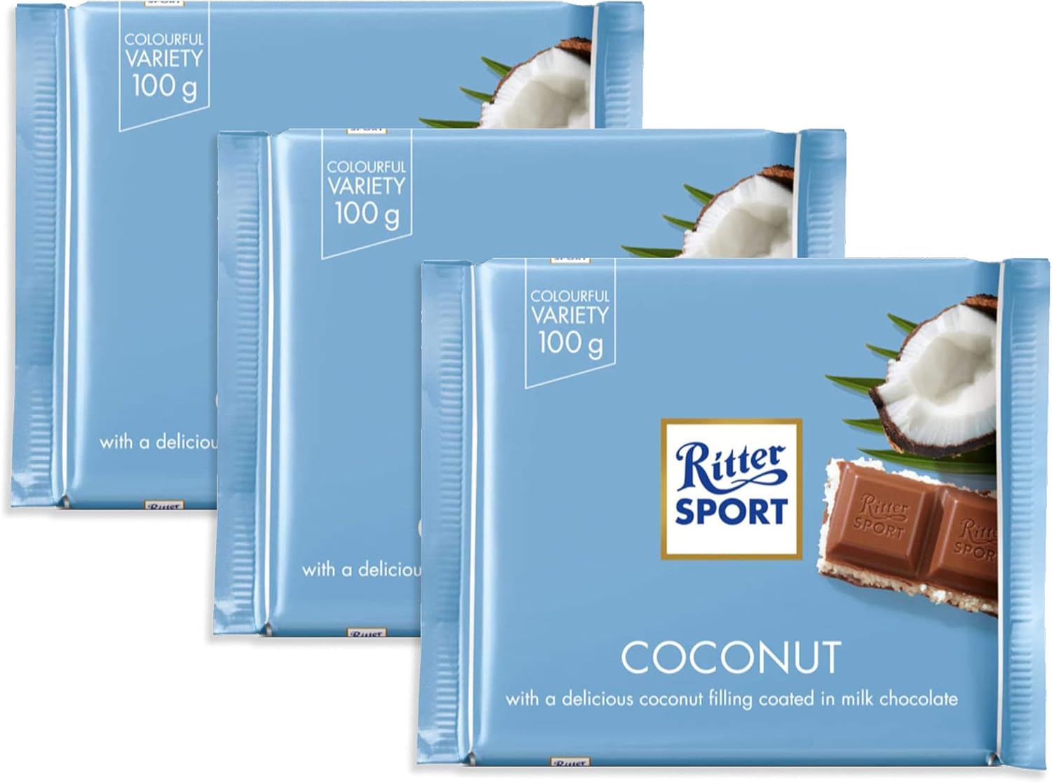 Ritter Sport Kokos / coconut (3 Bars each 100g) - fresh from Germany