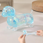 Dachshund Squishy, Soft Touch, Squishy Weiner Dog, 4.3in Sparkly Cute Mini Rainbow Sausage Dogs with Face for Adults (Blue)