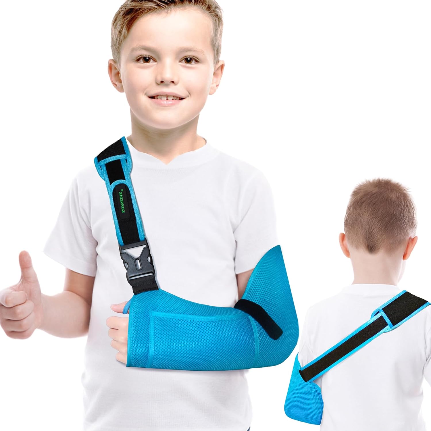 Arm Sling for Kids - Adjustable Breathable Shoulder Immobilizer with Pockets,Supports Rotator Cuff Injury,Wrist,Elbow,Clavicle Fracture Recovery,Post-Surgery Sling for Left or Right Arm(Blue,Small)