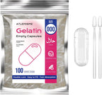 Empty Gelatin Capsules Size 000 - (100 Count) DIY Gelatin Capsule Filling - Caps with 2 Micro Lab Spoons for Capsule Filling