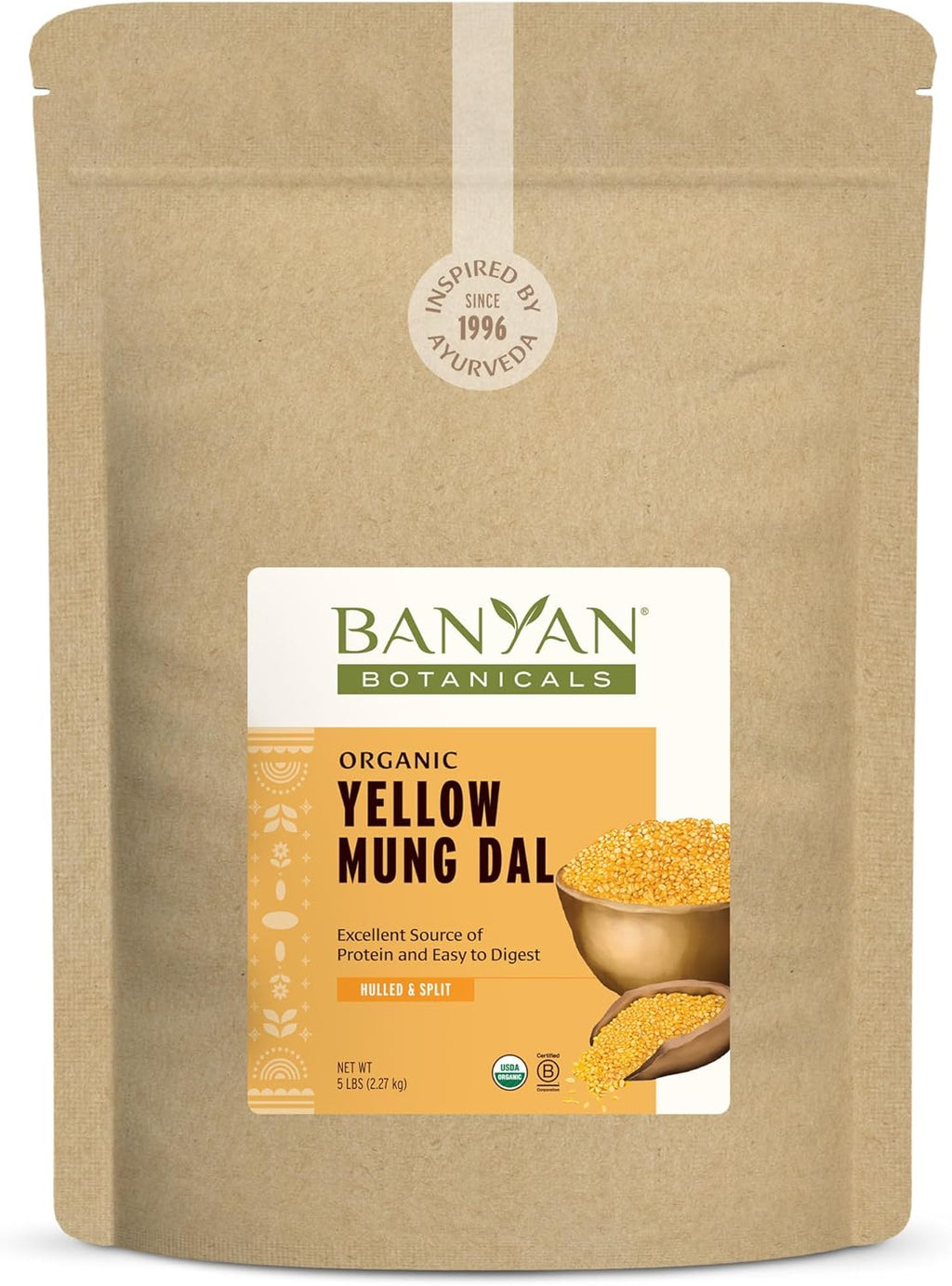 Banyan Botanicals Organic Yellow Mung Dal – Gut-Friendly Plant-Based Protein – Premium Split Mung Beans for Kitchari, Easy Digestion & Metabolic Purity – 5 lb. – USDA Organic