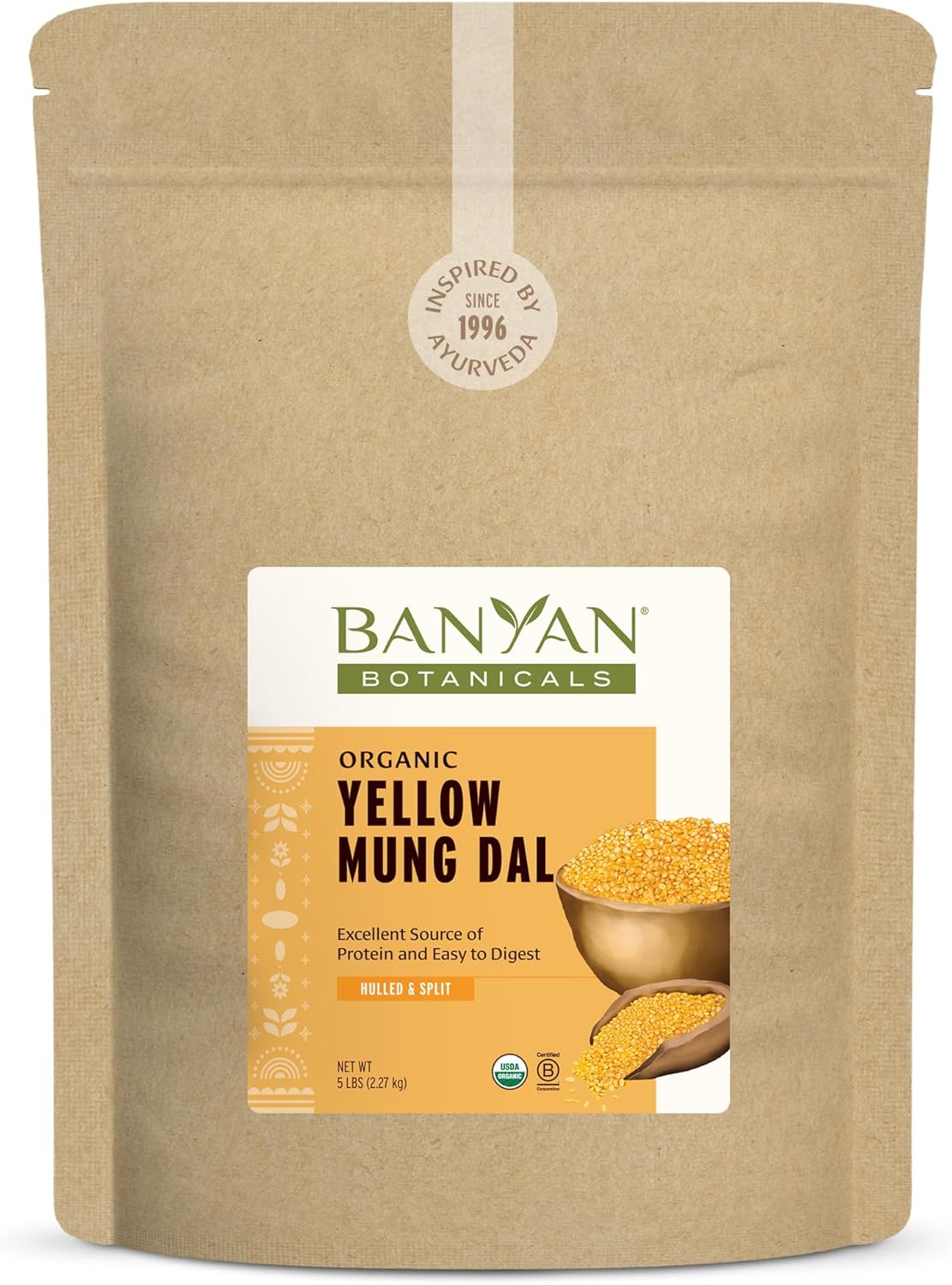 Banyan Botanicals Organic Yellow Mung Dal – Gut-Friendly Plant-Based Protein – Premium Split Mung Beans for Kitchari, Easy Digestion & Metabolic Purity – 5 lb. – USDA Organic