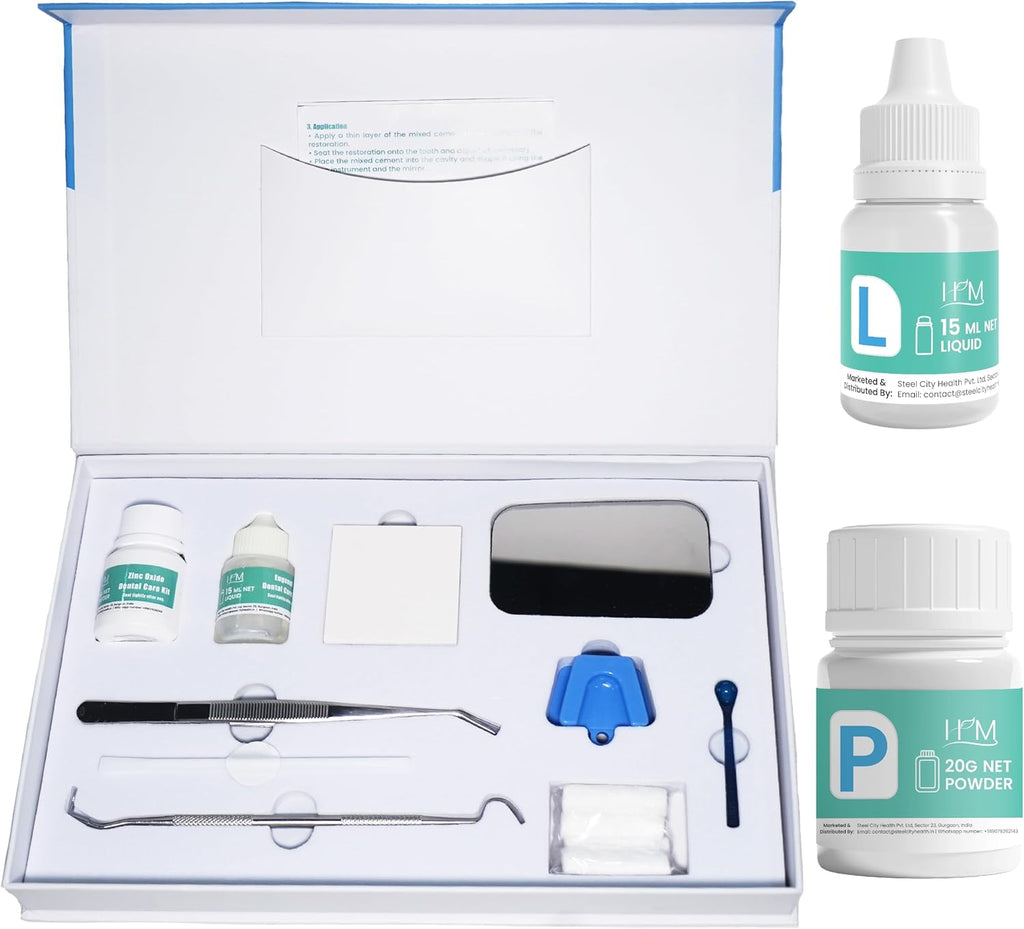 HM Zinc Oxide Eugenol Dental Cement Kit | Super Adhesive | Instant Tooth Repair, Cap, Crown & Bridge Filling | DIY, Self Curing, Sturdy & High Strength |Universal Shade| Emergency Dental Care | 1 Box