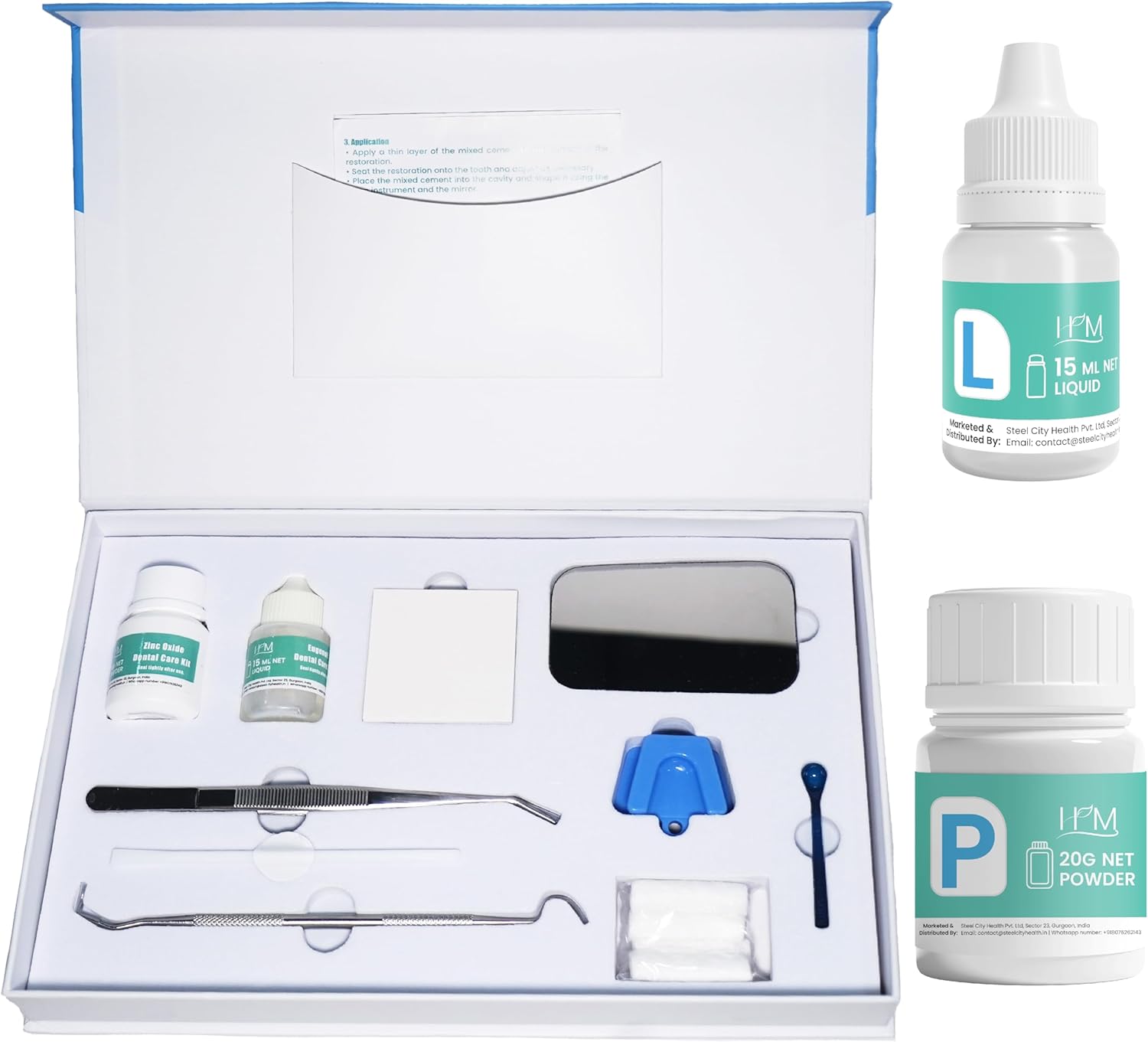 HM Zinc Oxide Eugenol Dental Cement Kit | Super Adhesive | Instant Tooth Repair, Cap, Crown & Bridge Filling | DIY, Self Curing, Sturdy & High Strength |Universal Shade| Emergency Dental Care | 1 Box