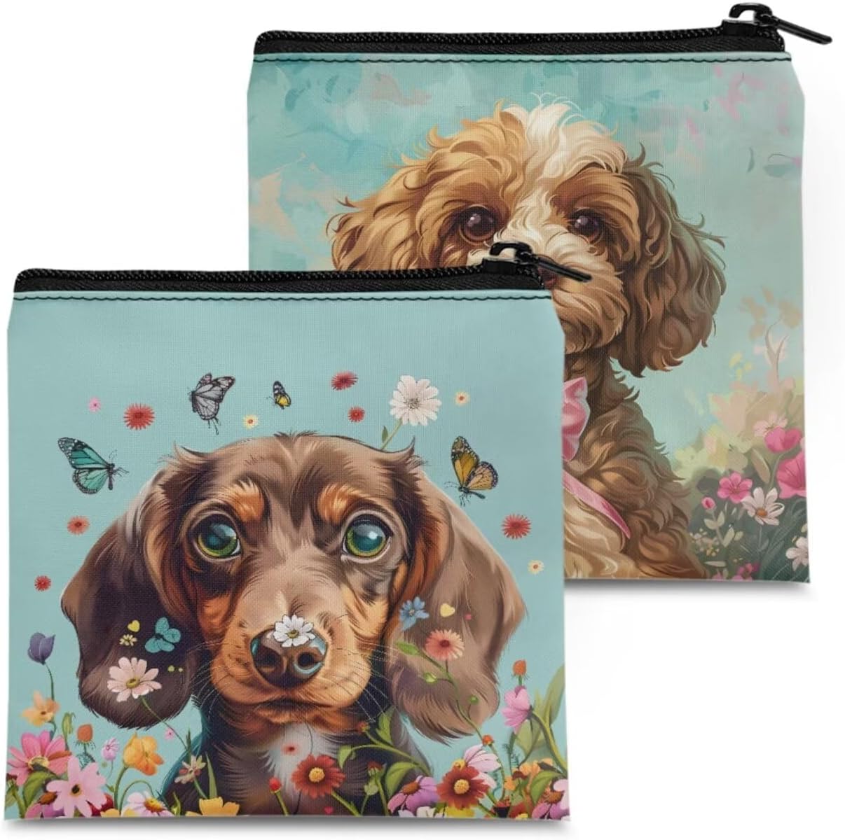 Cute Puppy Sanitary Napkin Storage Bag,Portable Period Bag for Girls Women,Sanitary Napkin Period Pad Pouch Tampon Holder for Purse,Mini Make Up Bags