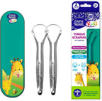 GuruNanda Kids Tongue Scraper (2-Pack) with Travel Case, Stainless Steel, Aids in Fresh Breath - Travel-Friendly Tongue Cleaner (Green/Pink/Orange)