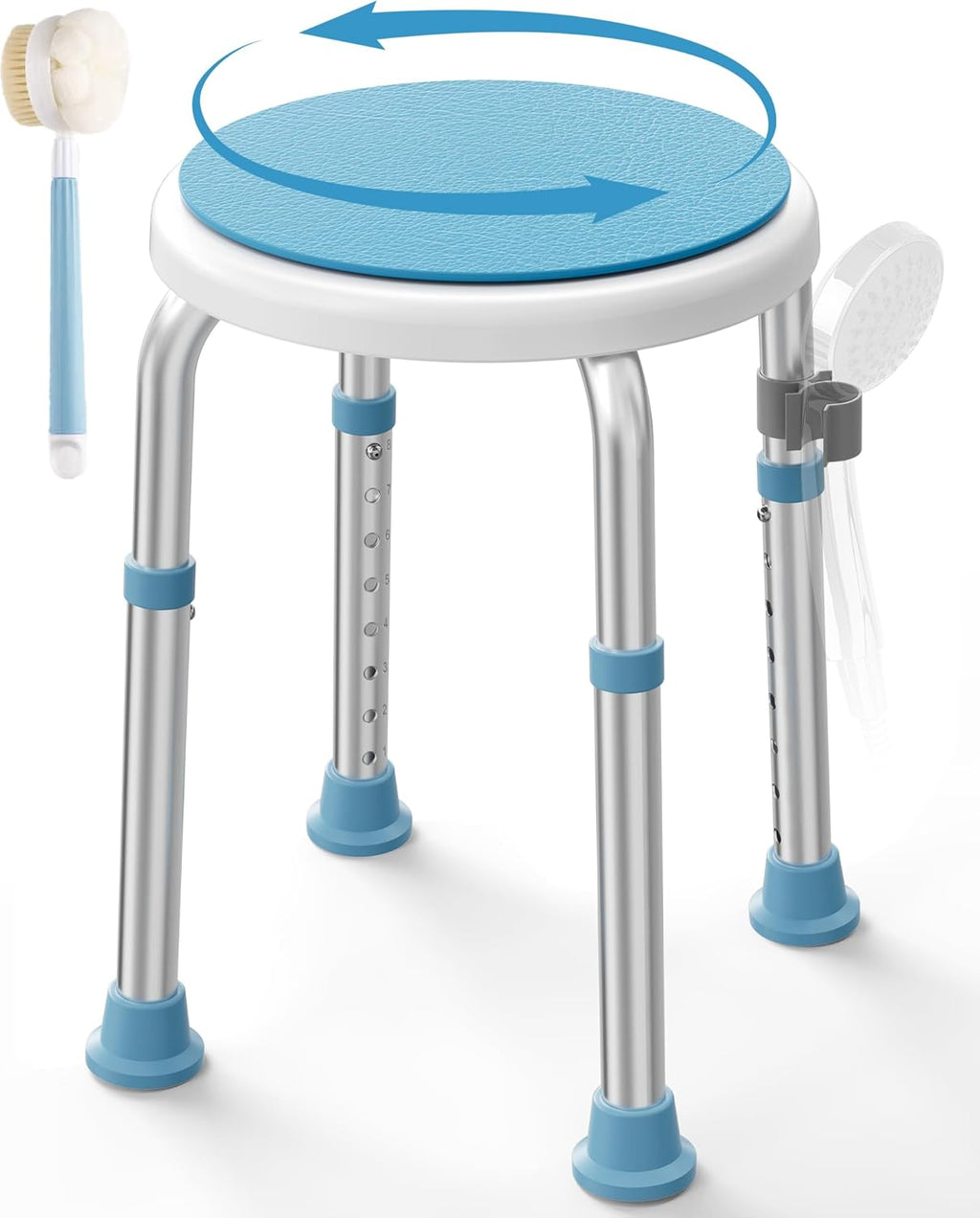 HOMLAND Swivel Shower Chair, Adjustable Round Stool with Back Scrubber, Seat for Inside Tub Bathroom Bench Bath Chair for Elderly and Disabled