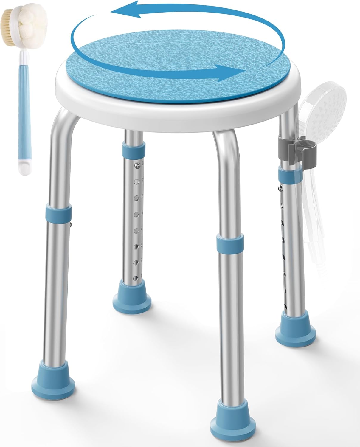 HOMLAND Swivel Shower Chair, Adjustable Round Stool with Back Scrubber, Seat for Inside Tub Bathroom Bench Bath Chair for Elderly and Disabled