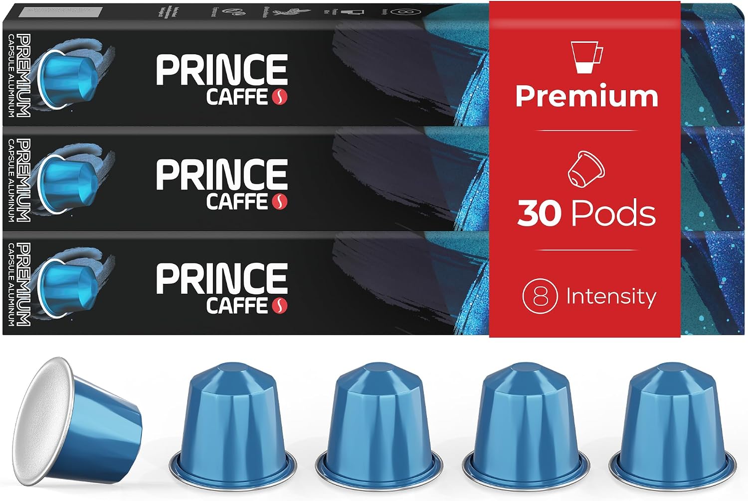 Prince Caffe Espresso Pods – PREMIUM Intensity 8 Medium Roast Coffee Capsules – Compatible with Nespresso, Pods for Original Line Machines – Premium Quality Espresso Capsules 3 x 10 Pack (30 Count)