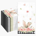 100 Pack Easter Bunny Paper Napkins Spring Flower Buffalo Plaid Bunny Ear Disposable Hand Towels Decorative Paper Guest for Farmhouse Bathroom Home Party Decor