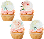 Gyufise 48Pcs White Edible Rose Cupcake Toppers for Baby Shower, Wedding, Bridal Shower, Birthday, Anniversary, Valentine's Day