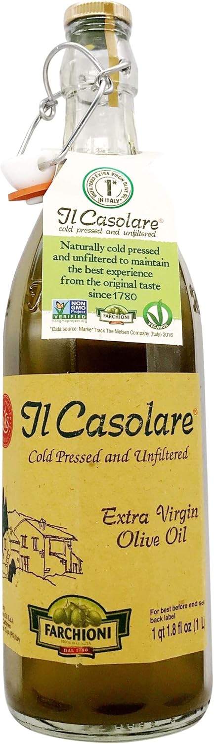 Farchioni Il Casolare Unfiltered Extra Virgin Olive Oil 33.8 oz – Cold Pressed, Unfiltered, Rustic Italian Flavor – Made from 100% Italian Olives – First Cold Press