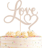 Love Cake Topper - Rose Gold Glitter Paper Wedding Cake Decoration Supplies, Perfect for Bridal Shower/Engagement/Anniversary/Birthday Party