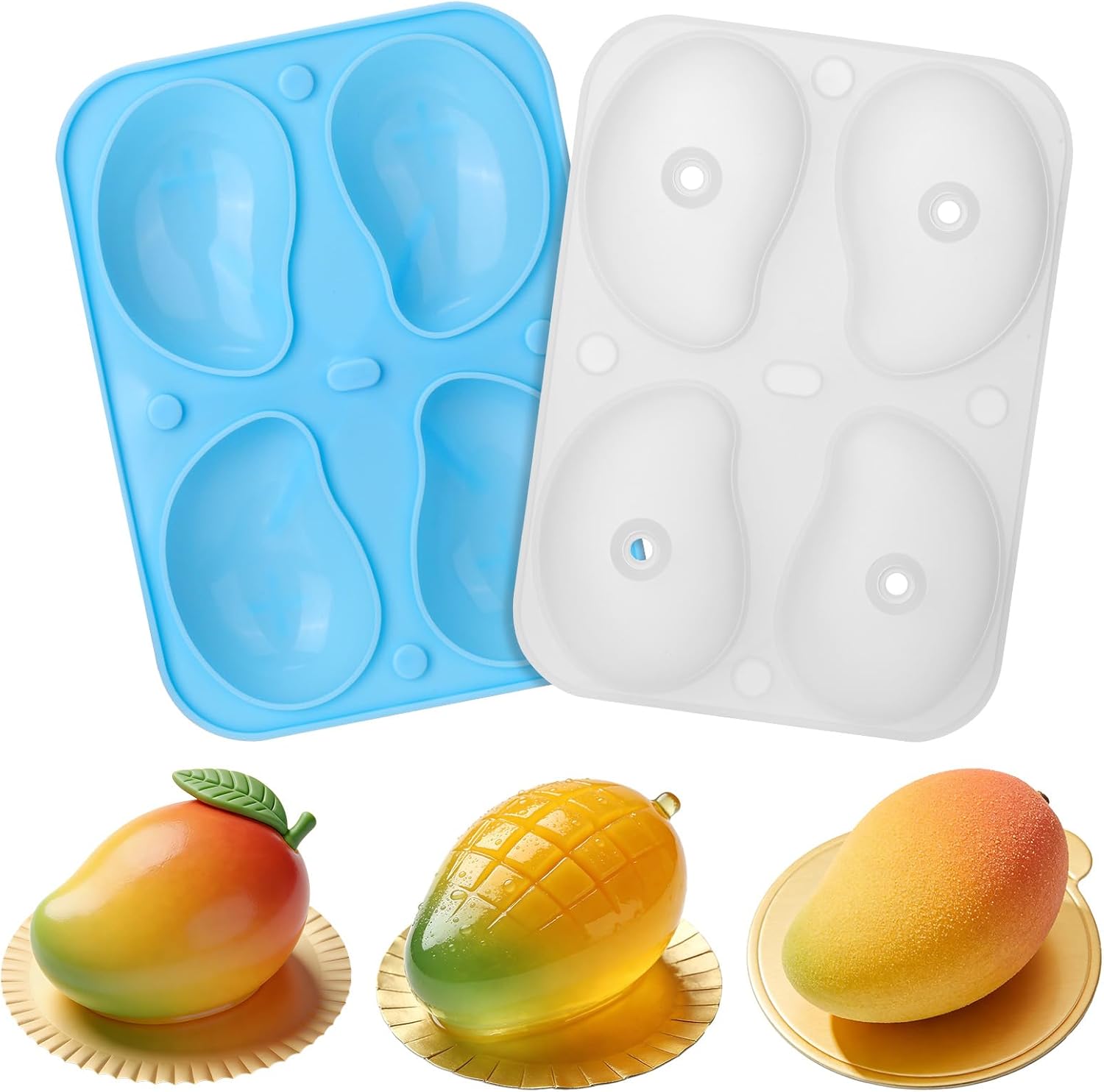 Juome 3D Mango Shape Cake Mold - 4 Cavity Fruit Pudding Mango Silicone Molds for Baking Pastry, Ice Cream, Mousse Cake Decoration Mould Supplies