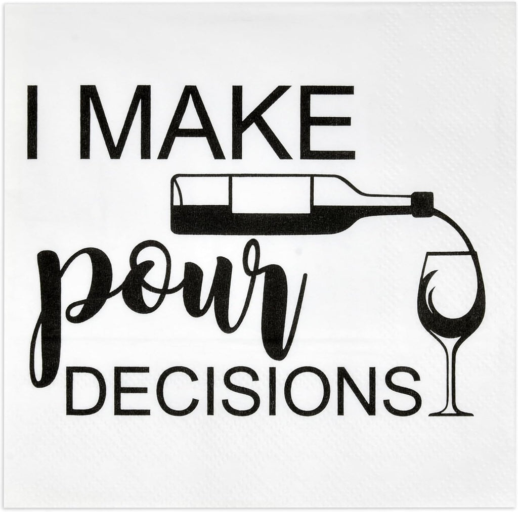 Gift Boutique 100 Pcs I Make Pour Choices Cocktail Beverage Napkins Disposable Funny Paper Dessert Napkin for Wine Bar Birthday Party Supplies