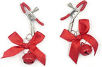 2Pcs Nipple Clamps, Adjustable Non-Piercing Body Jewelry with Bowknot Bells, Stainless Steel Decorative Clips for Women and Men (red)
