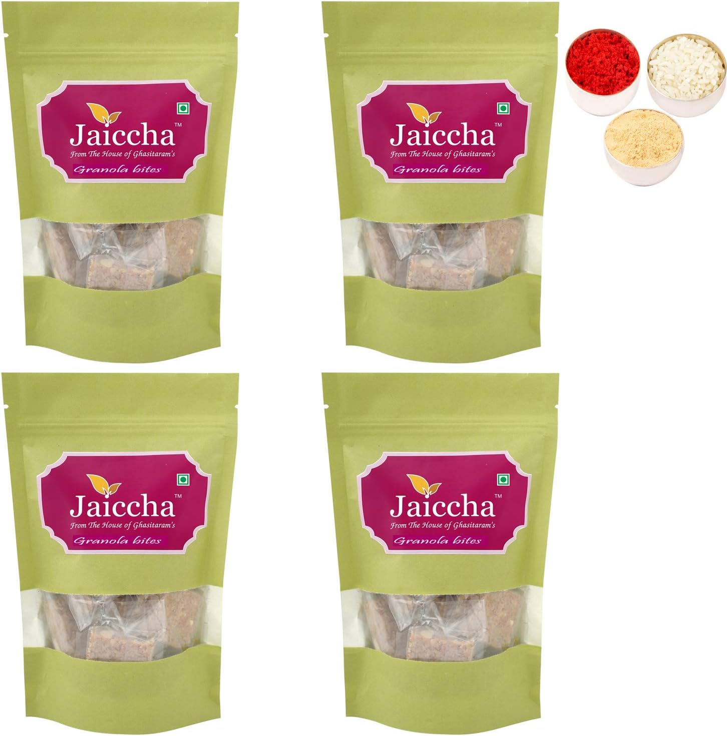 Jaiccha Ghasitaram Bhaidooj Gifts - Granola Bites 800 GMS in Green Paper Pouch