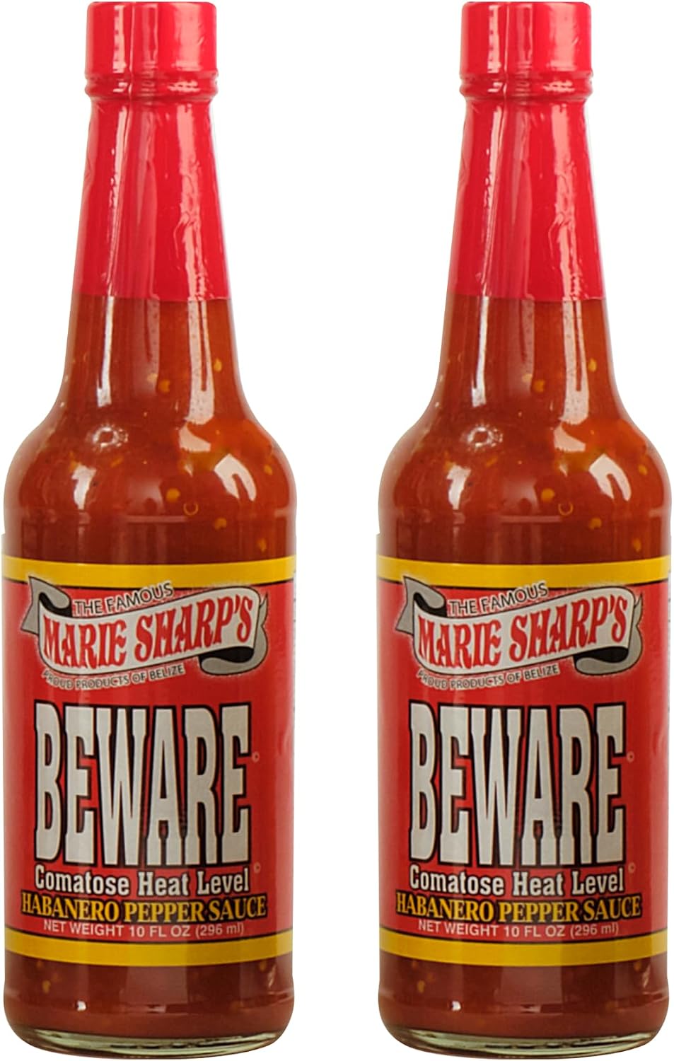 Marie Sharp’s BEWARE Comatose Heat Level Habanero Pepper Sauce, 10 oz | Extreme Heat Hot Sauce from Belize | All-Natural, No Preservatives | For Serious Chiliheads Only (Pack of 2)