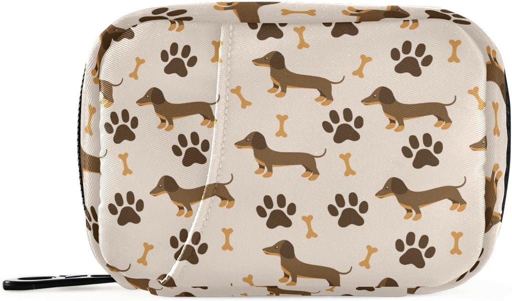 Dog Paw Dachshund Pill Case, Portable Weekly Travel Pill Box Bag Container 7 Days Pill Organizer Vitamin Supplement Holder with Zipper for Family Business