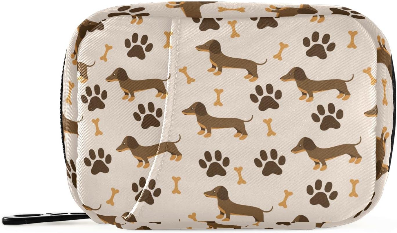 Dog Paw Dachshund Pill Case, Portable Weekly Travel Pill Box Bag Container 7 Days Pill Organizer Vitamin Supplement Holder with Zipper for Family Business
